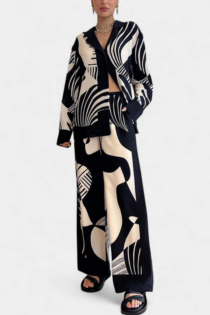 Conjunto Basilisa de Pierna Ancha con Estampado de Grafiti